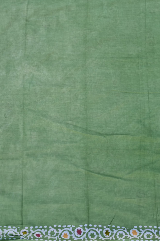 Voile Saree With Blouse - Dull Green