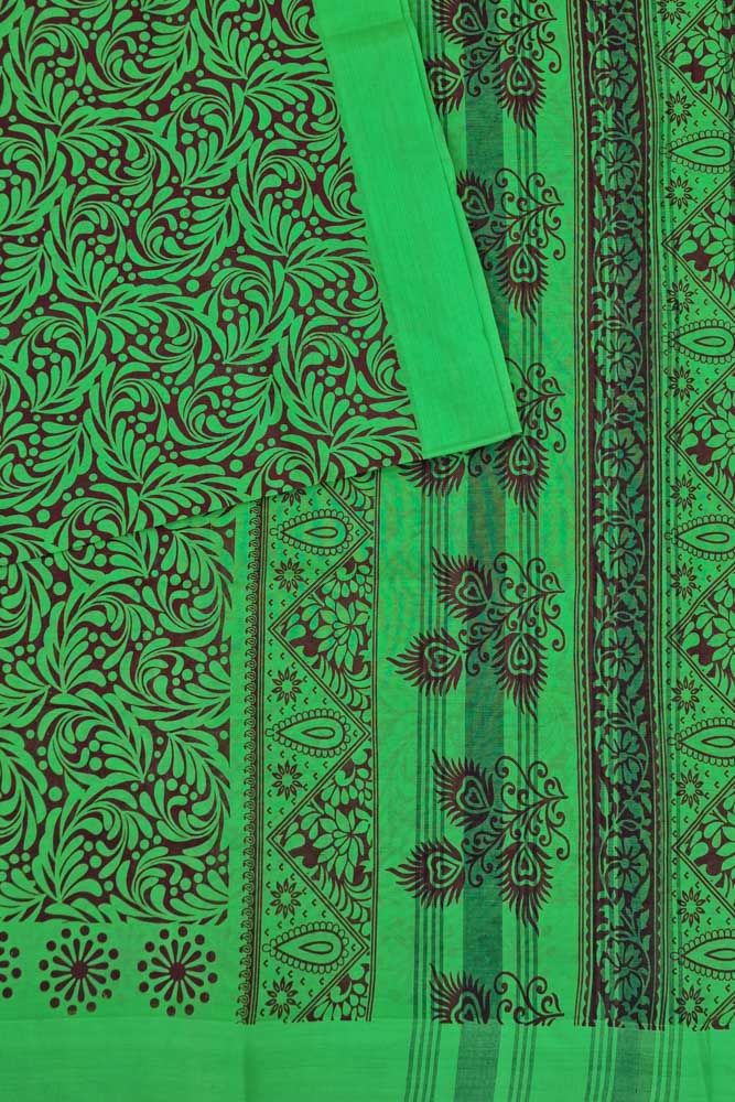 Chettinad Cotton Saree - Neon Green/Brown