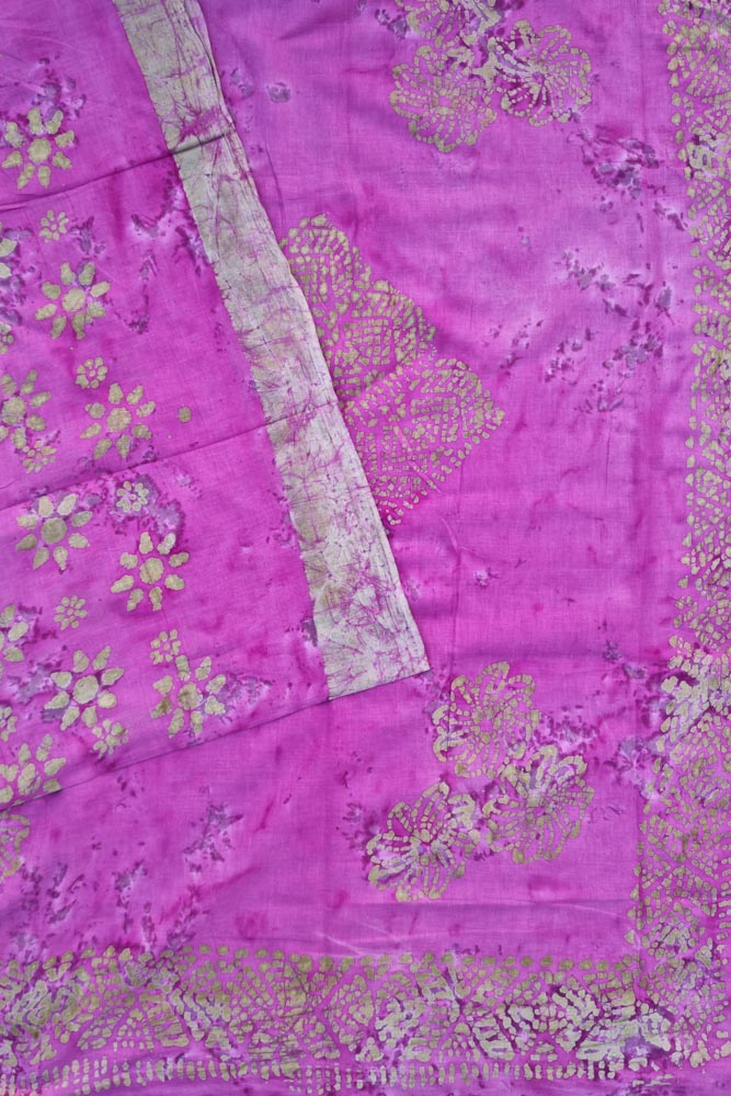 Voile Saree With Blouse - Fuchsia/Grey