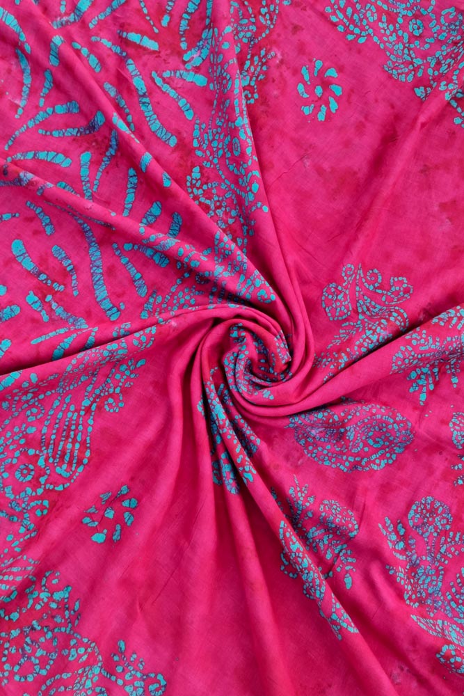 Voil Saree With Blouse - Rani Pink/Blue