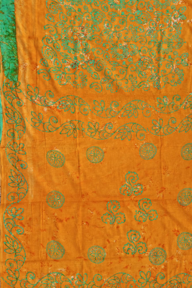 Voil Saree With Blouse - Yellow/Neon Green