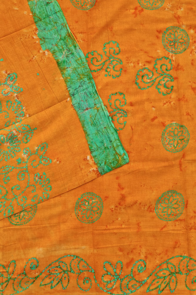 Voil Saree With Blouse - Yellow/Neon Green