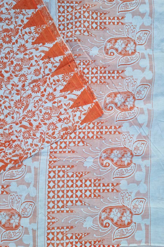 Chettinad Cotton Saree -  Orange/White