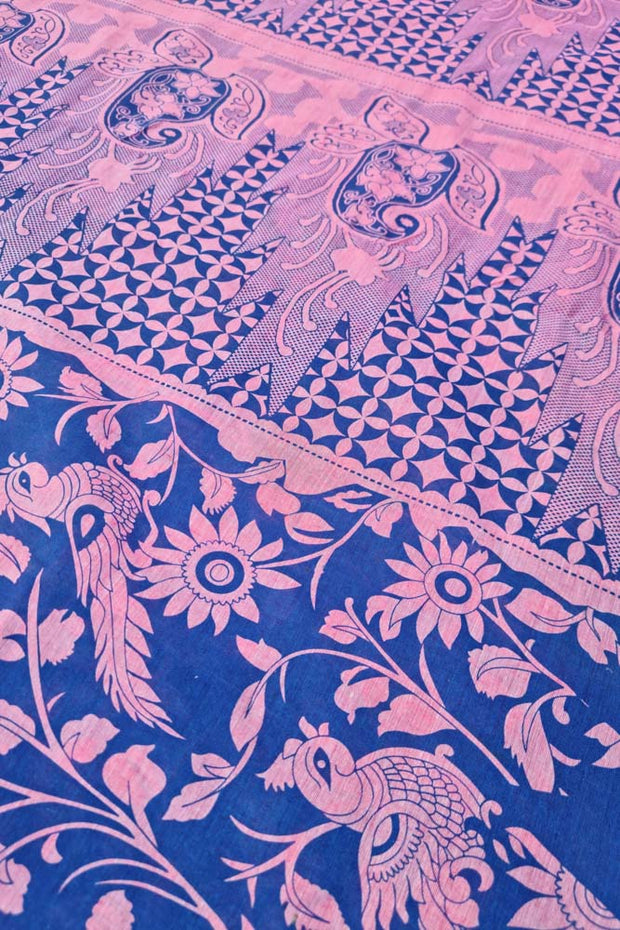 Chettinad Cotton Saree - Navy Blue/Pink