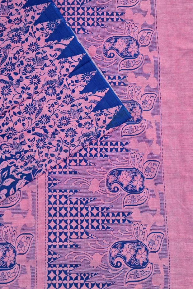 Chettinad Cotton Saree - Navy Blue/Pink