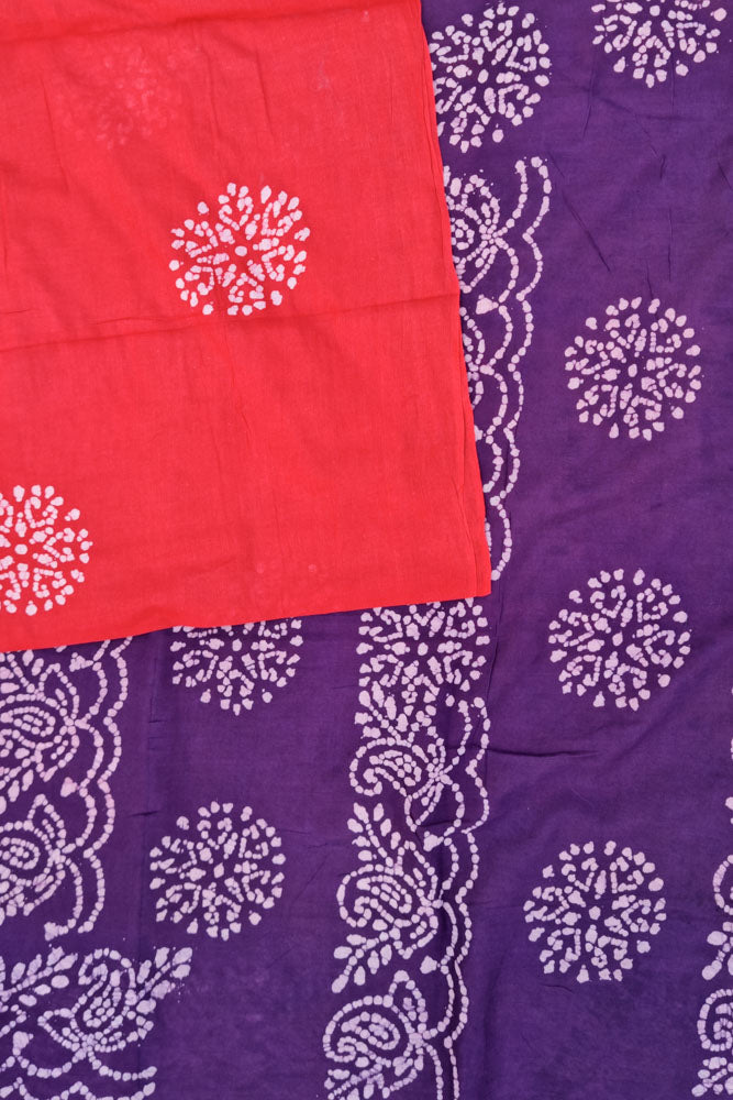 Voile Saree With Blouse - Chendoor Orange /Violet