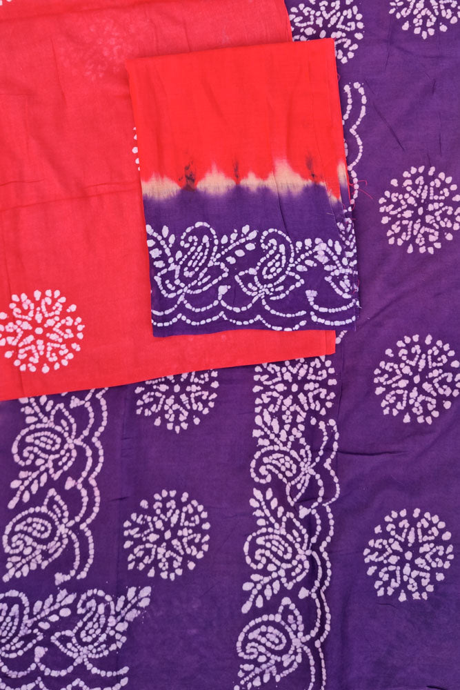 Voile Saree With Blouse - Chendoor Orange /Violet