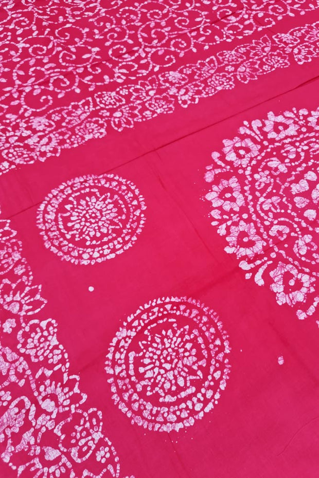 Voil Saree With Blouse - Dark Pink/Batik