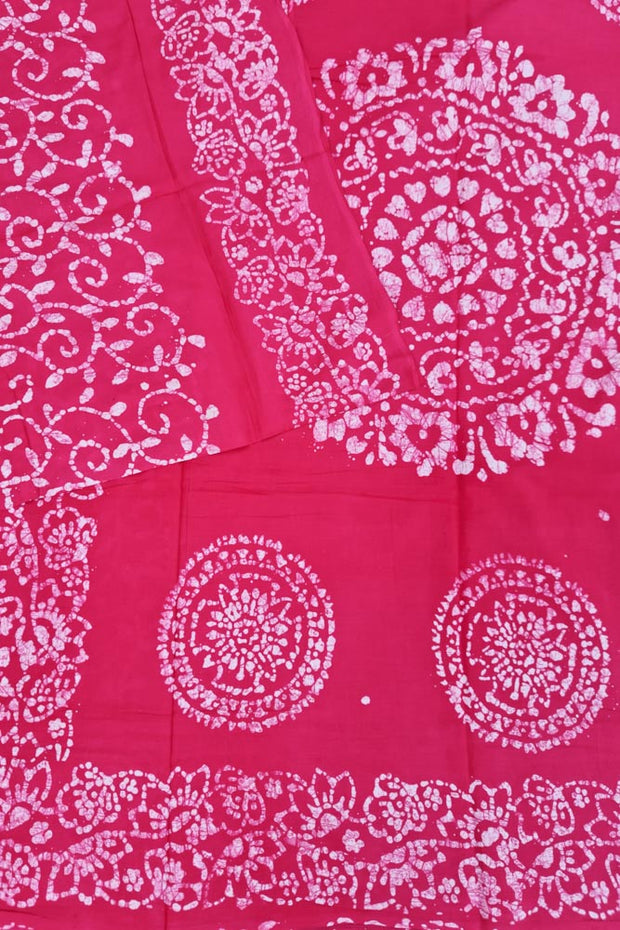 Voil Saree With Blouse - Dark Pink/Batik