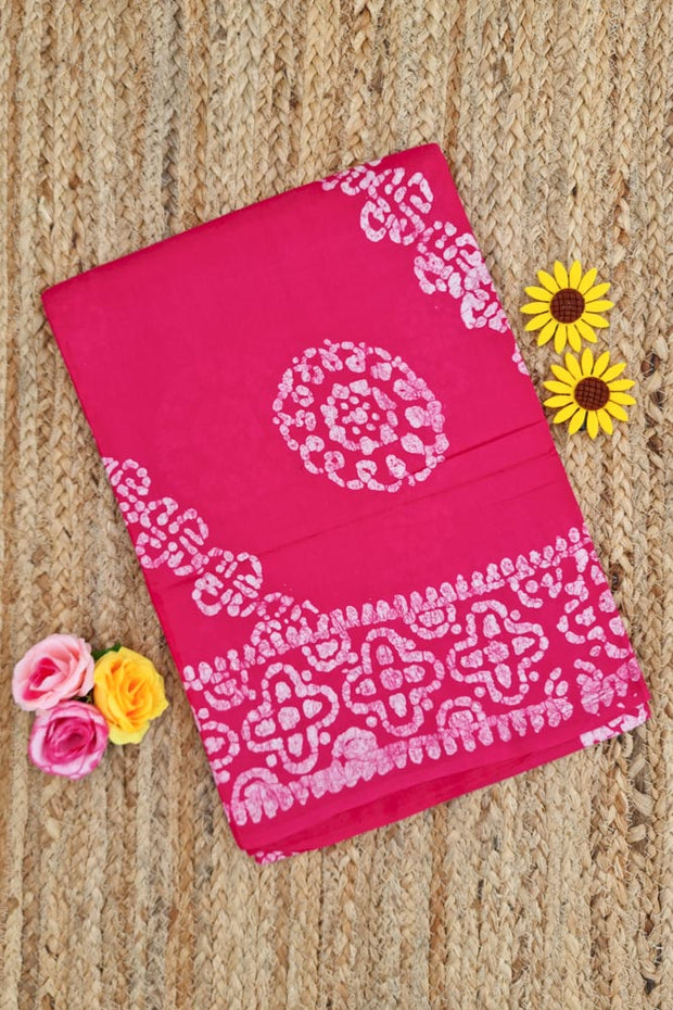 Voil Saree With Blouse - Rani Pink