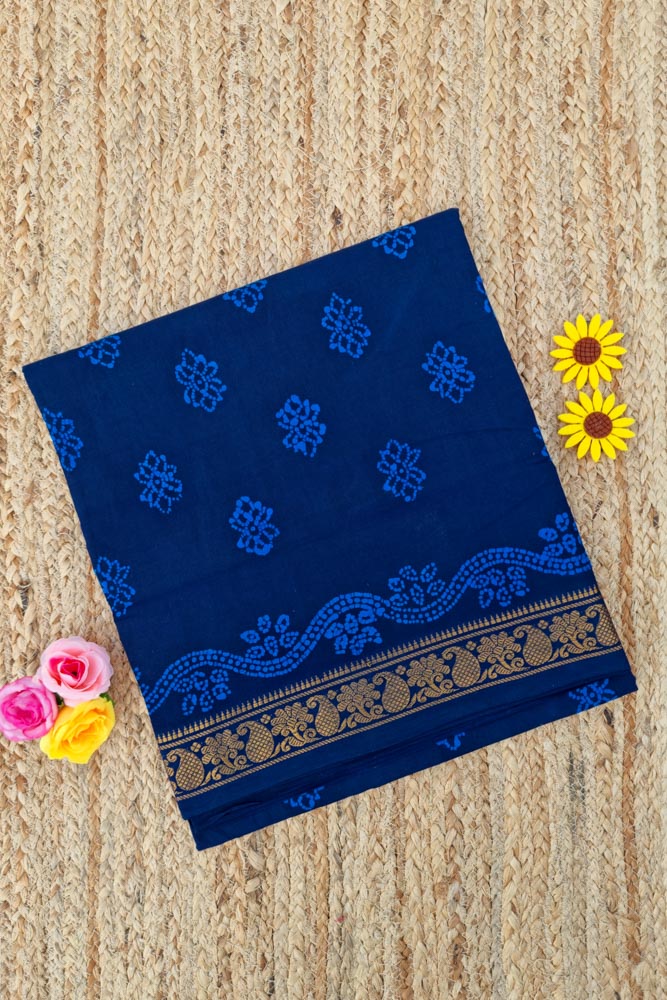 Malar Sungudi One Side Border - Dark Blue