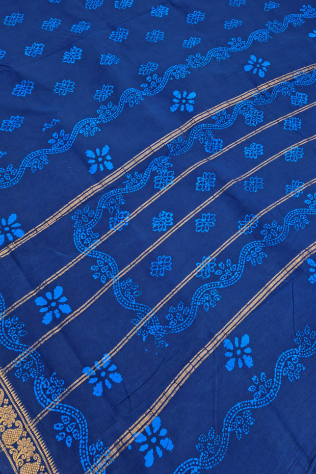 Malar Sungudi One Side Border - Dark Blue