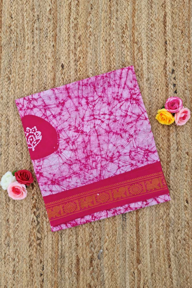 Batik Sungudi One Side Border - Pink