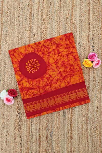 Batik Sungudi One Side Border - Reddish Orange