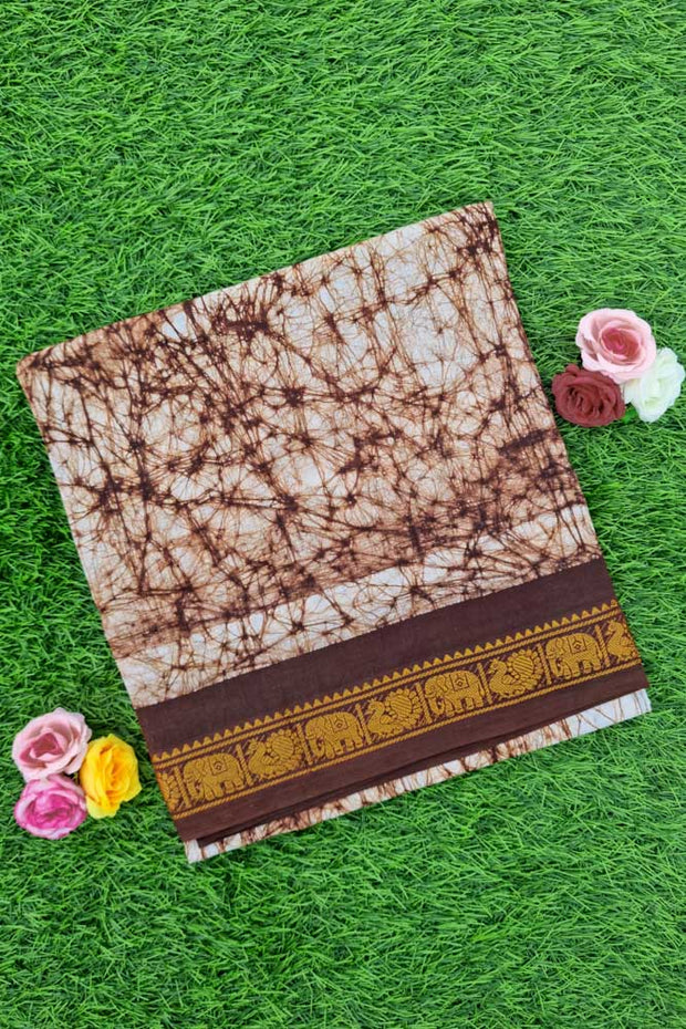 Batik Sungudi One Side Border - Coffee Brown