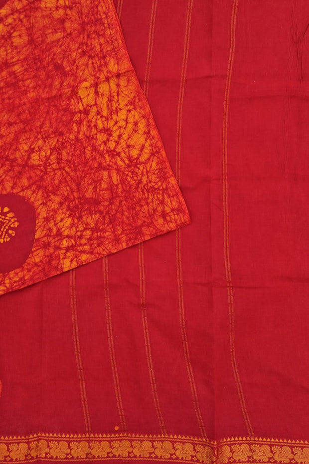 Batik Sungudi One Side Border - Reddish Orange