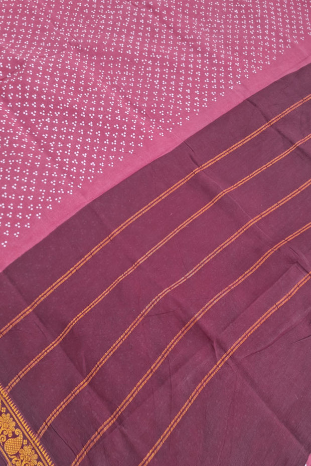 Malar Sungudi One Side Border - Onion Pink