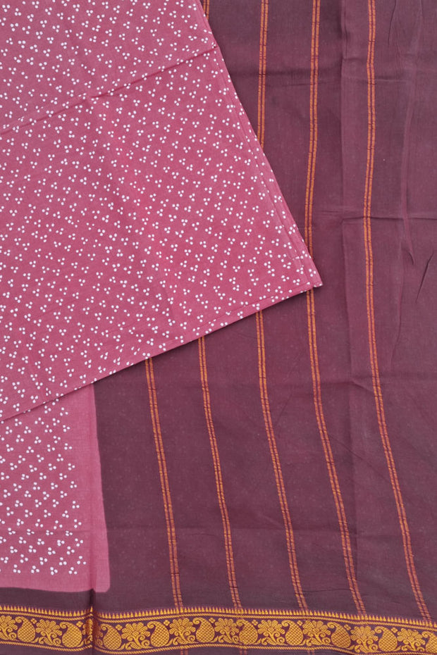 Malar Sungudi One Side Border - Onion Pink