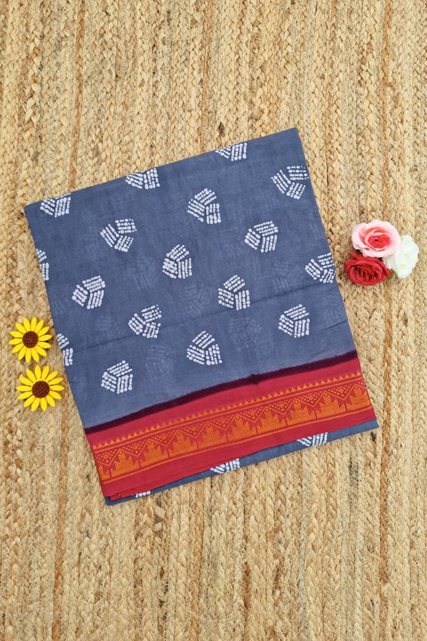 Malar Sungudi One Side Border - Elephant Gray