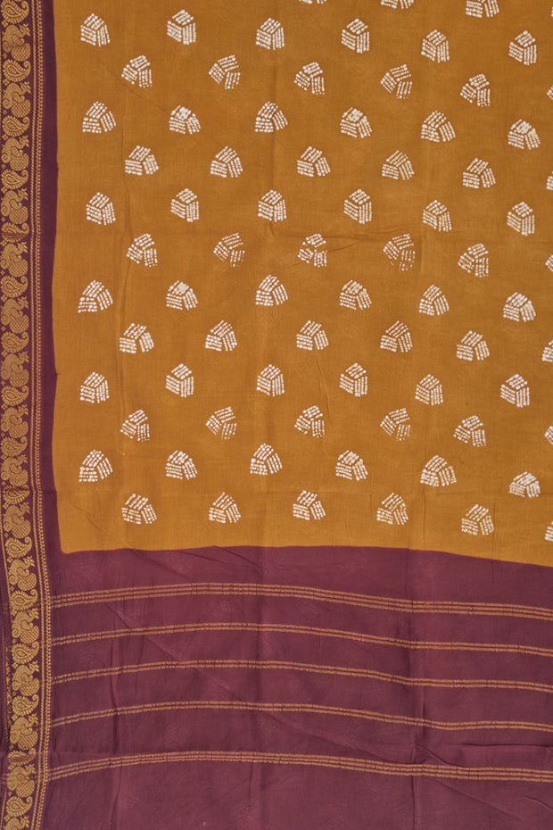 Malar Sungudi One Side Border - Mustard Brown