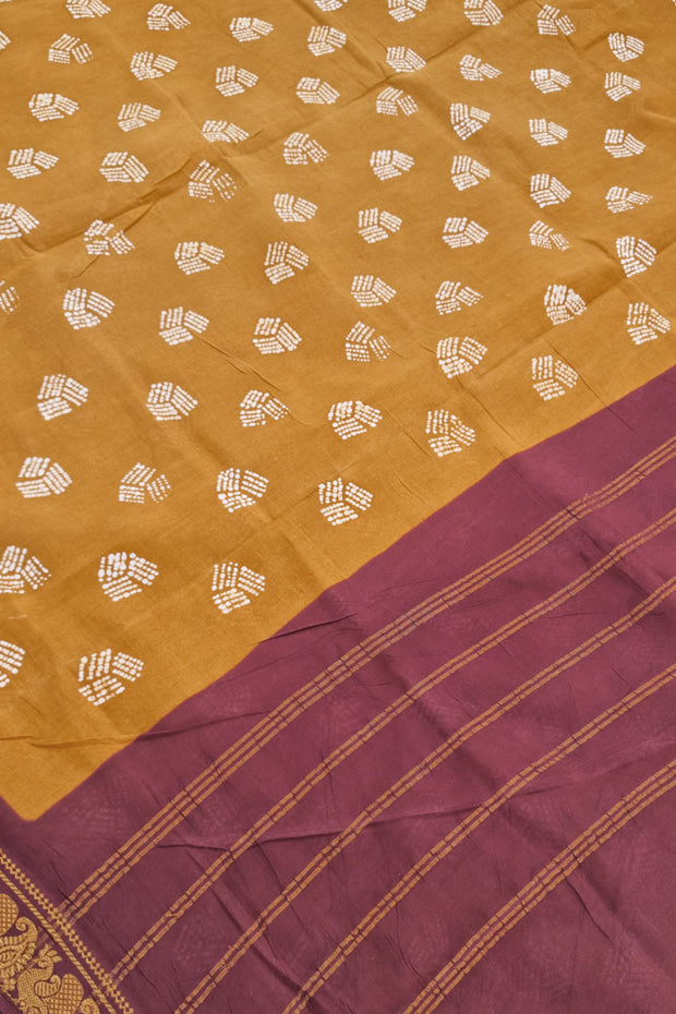 Malar Sungudi One Side Border - Mustard Brown