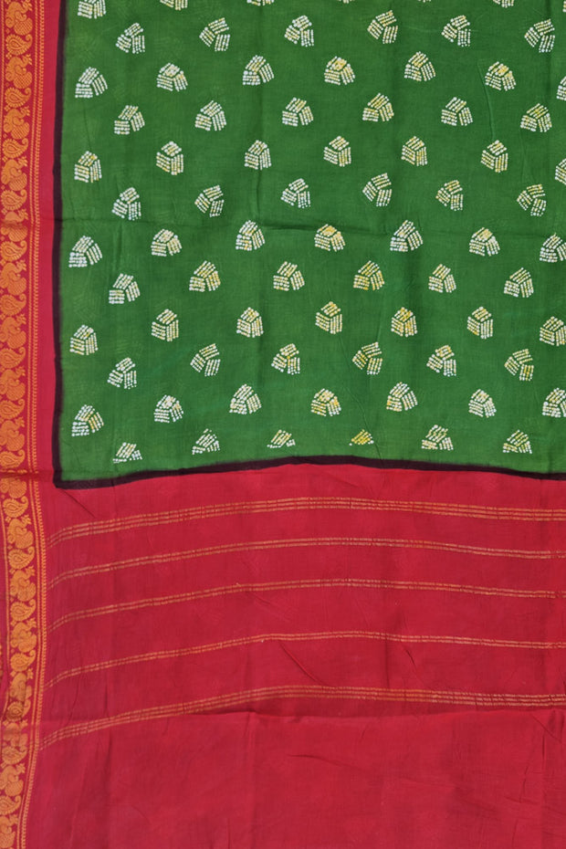 Malar Sungudi One Side Border - Forest Green