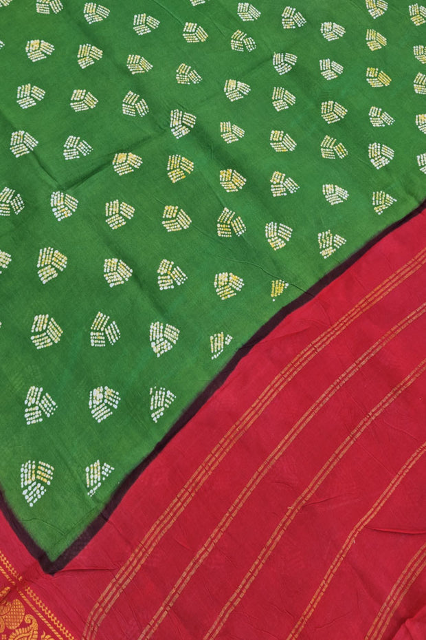 Malar Sungudi One Side Border - Forest Green