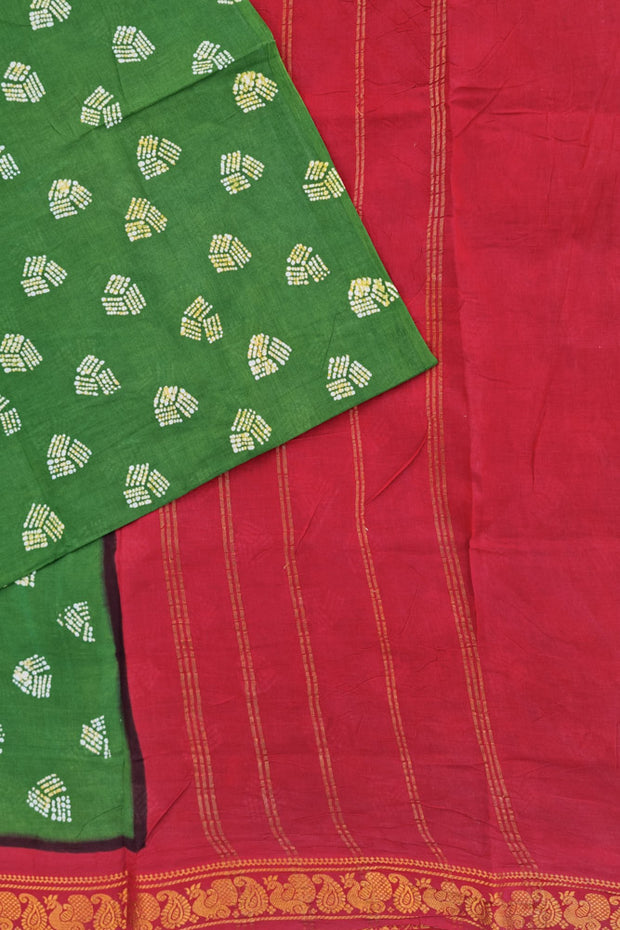 Malar Sungudi One Side Border - Forest Green