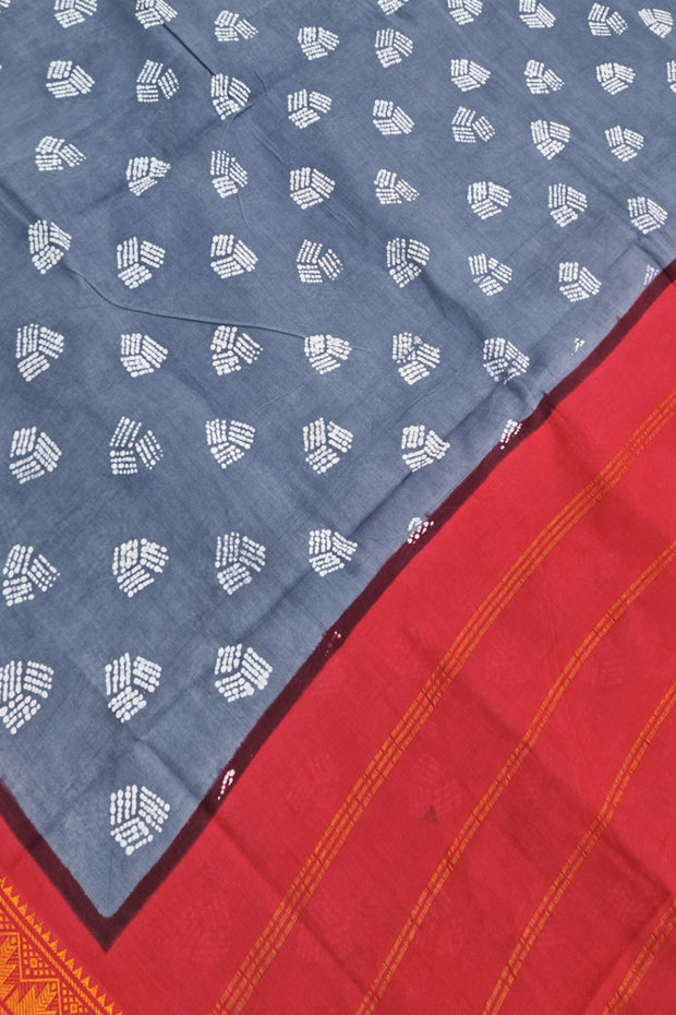 Malar Sungudi One Side Border - Elephant Gray