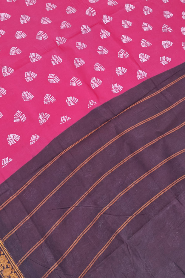 Malar Sungudi One Side Border - Pink