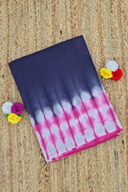 Voil Saree With Blouse - Indigo Blue/Pink