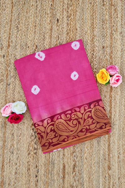 Voil Saree With Blouse - Pink/Brown