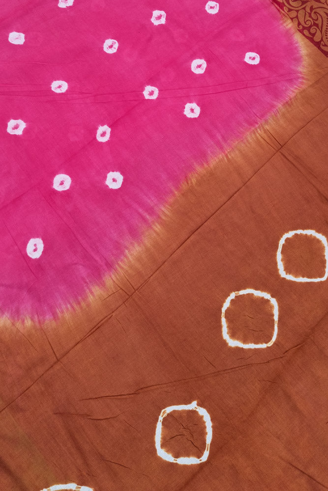 Voil Saree With Blouse - Pink/Brown