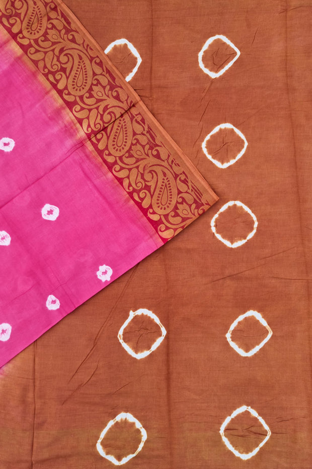 Voil Saree With Blouse - Pink/Brown