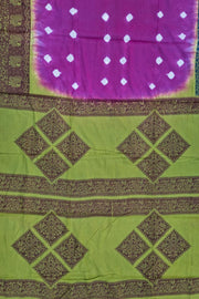 Voil Saree With Blouse - Laventer/Parrot Green