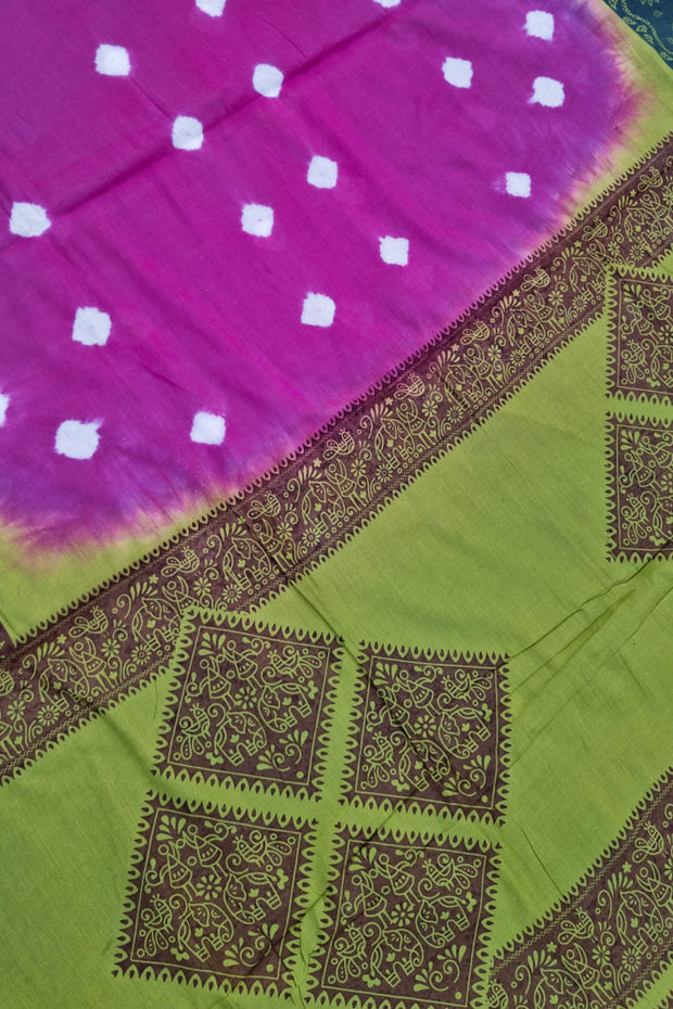 Voil Saree With Blouse - Laventer/Parrot Green