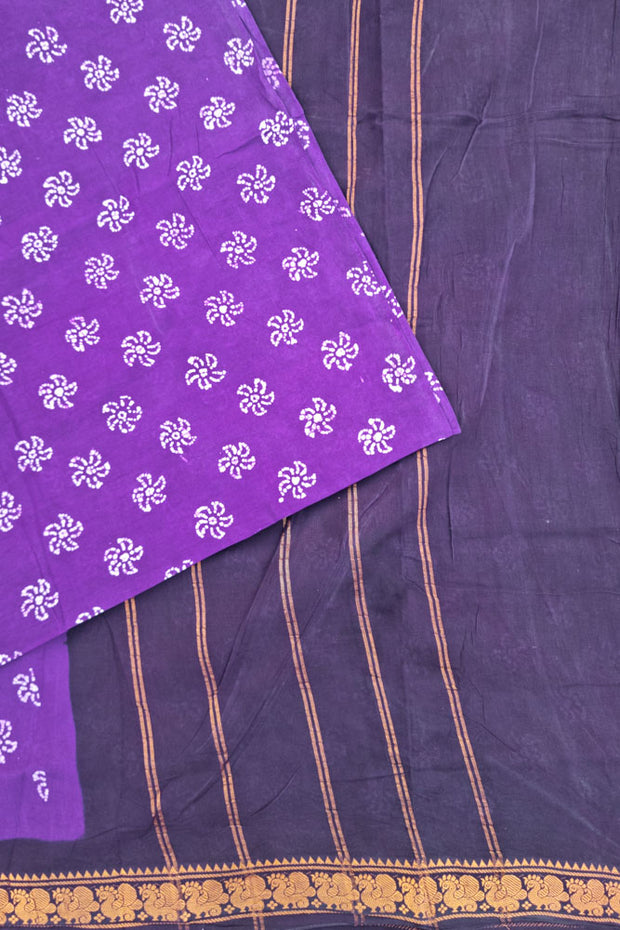 Malar Sungudi One Side Border - Violet