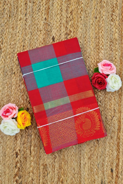 Chettinad Kattam - Red/Bluish Green