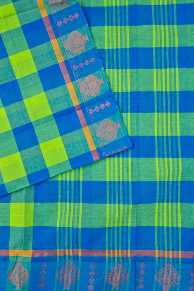 Chettinad Kattam - Blue/Lime Green