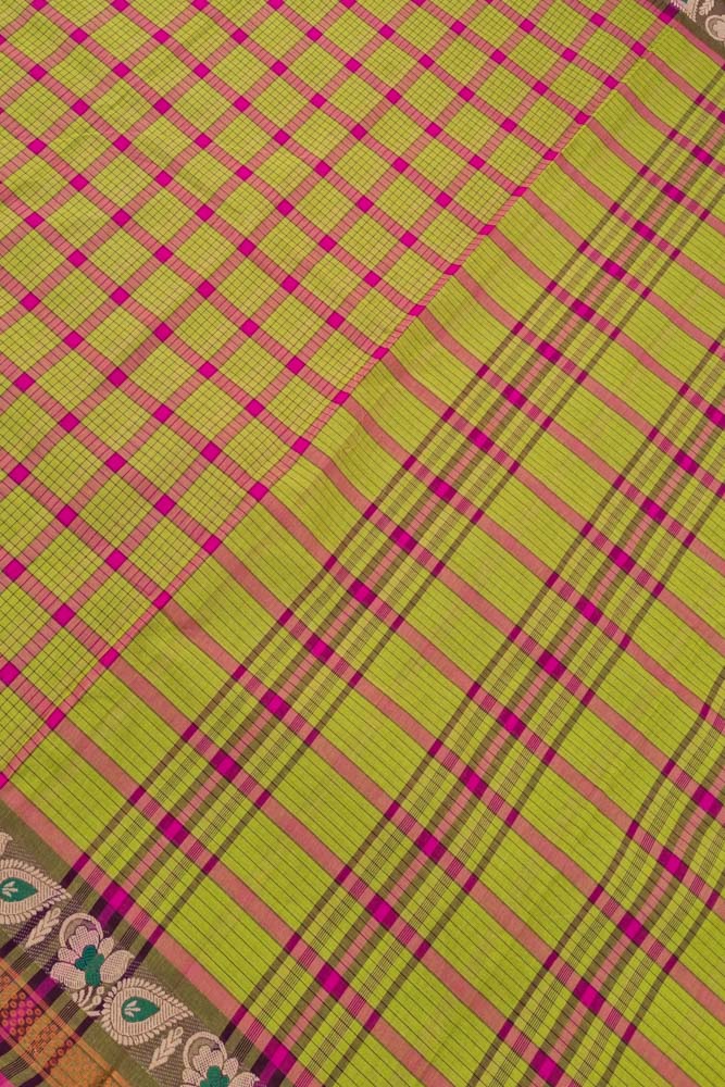 Chettinad Mini Checks - Neon Green/Pink