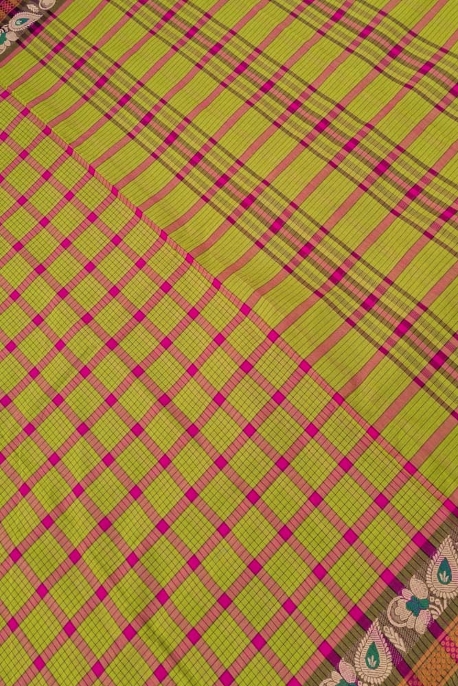 Chettinad Mini Checks - Neon Green/Pink