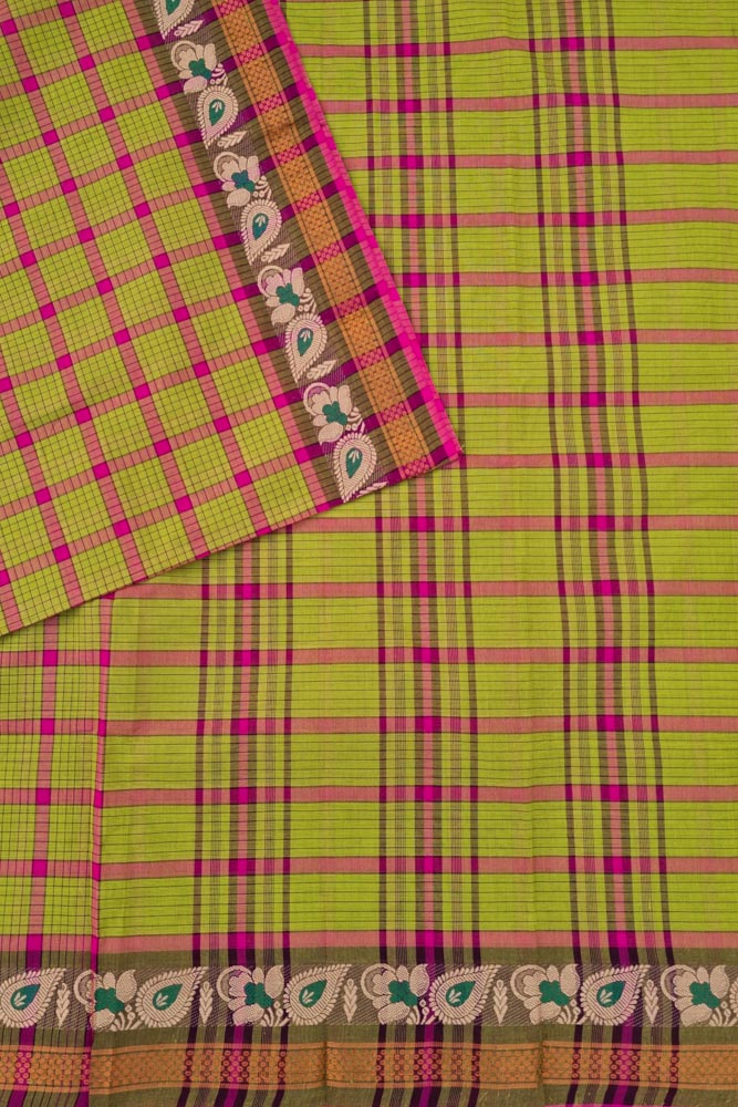 Chettinad Mini Checks - Neon Green/Pink