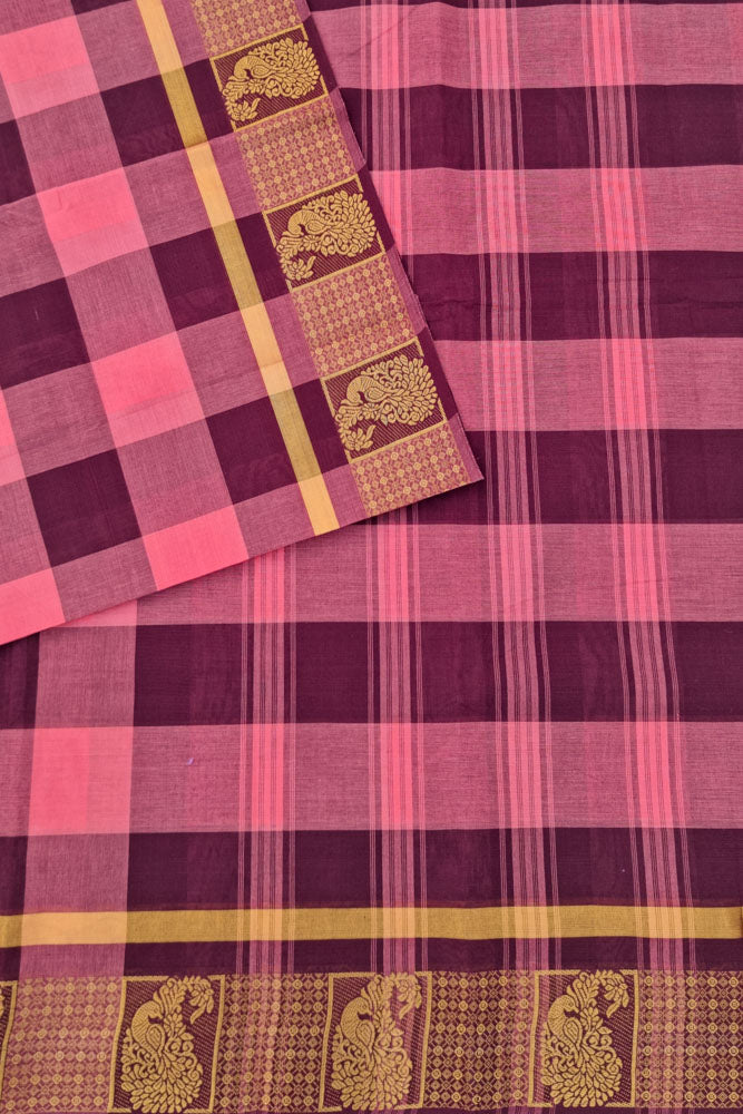 Chettinad Kattam - Peach Pink/Marron