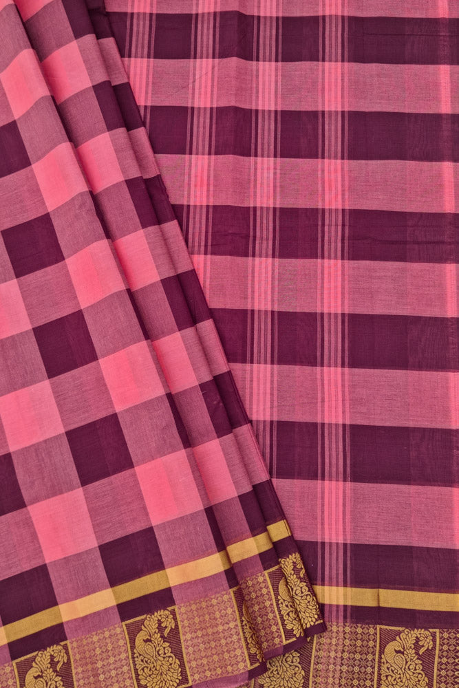 Chettinad Kattam - Peach Pink/Marron