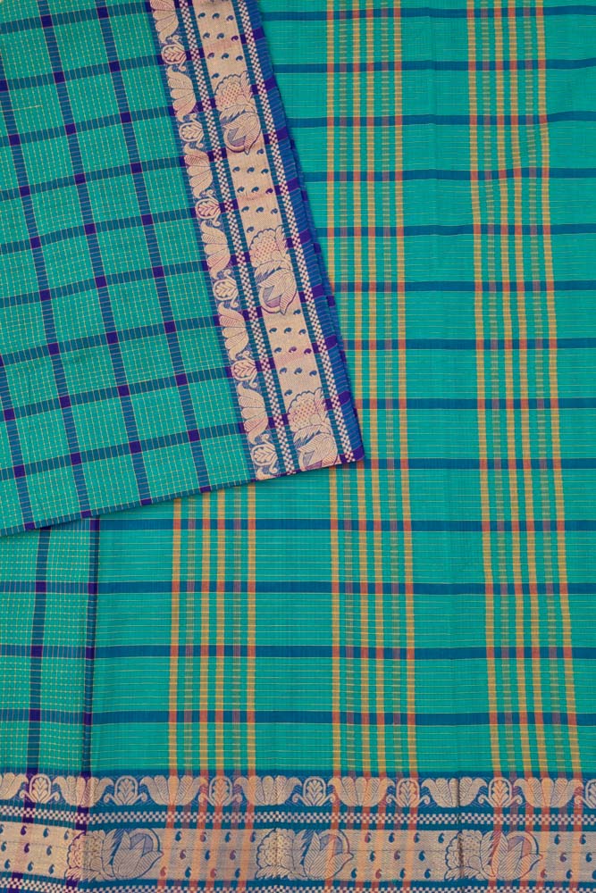 Chettinad Mini Checks - Bluish Green/Violet