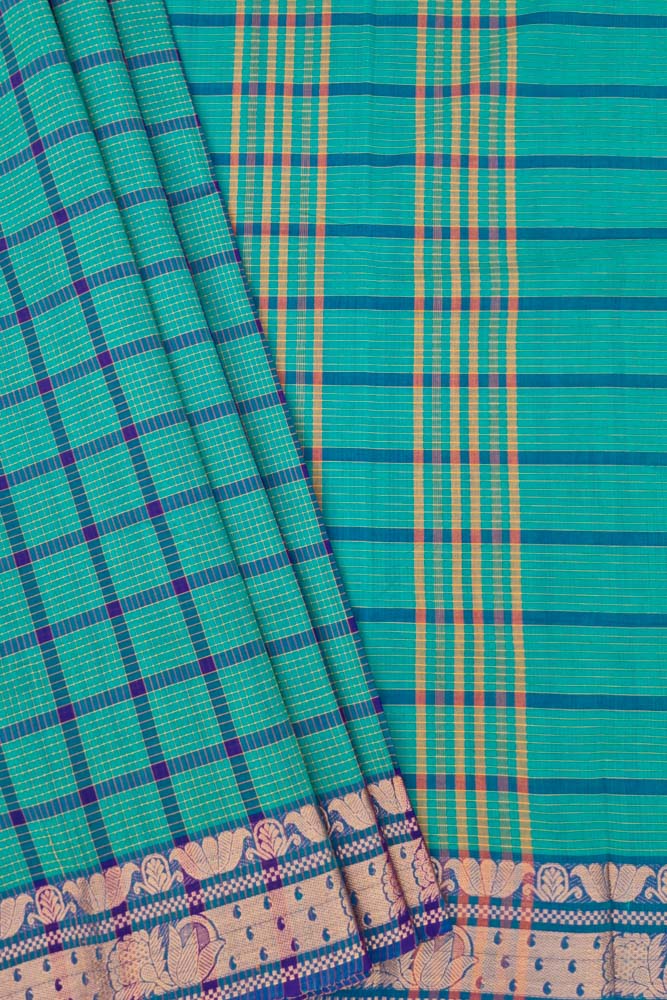 Chettinad Mini Checks - Bluish Green/Violet