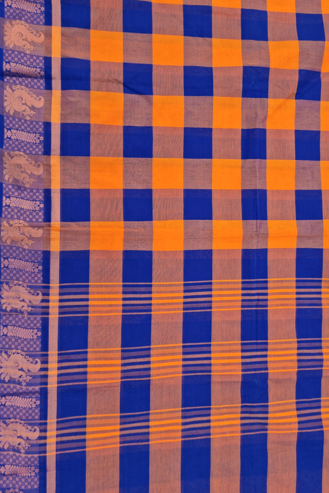 Chettinad Kattam - Navy Blue/ Mango Yellow