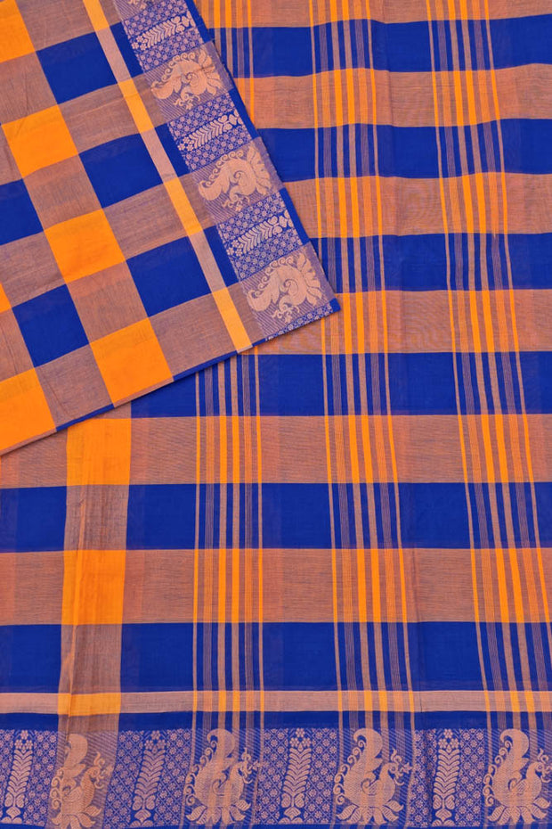 Chettinad Kattam - Navy Blue/ Mango Yellow