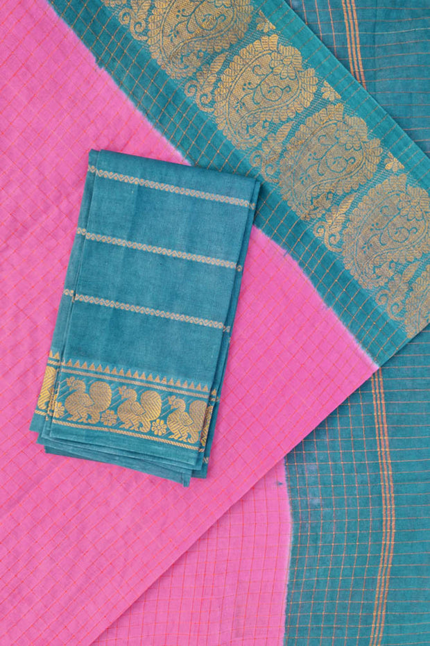 Sungudi Kattam W/ Blouse - Candy Pink/Teal Green