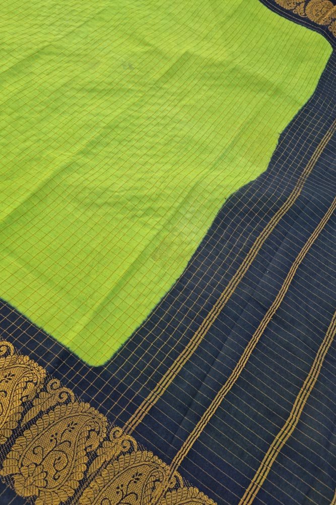 Sungudi Kattam W/ Blouse - Leaf Green/Dark Blue